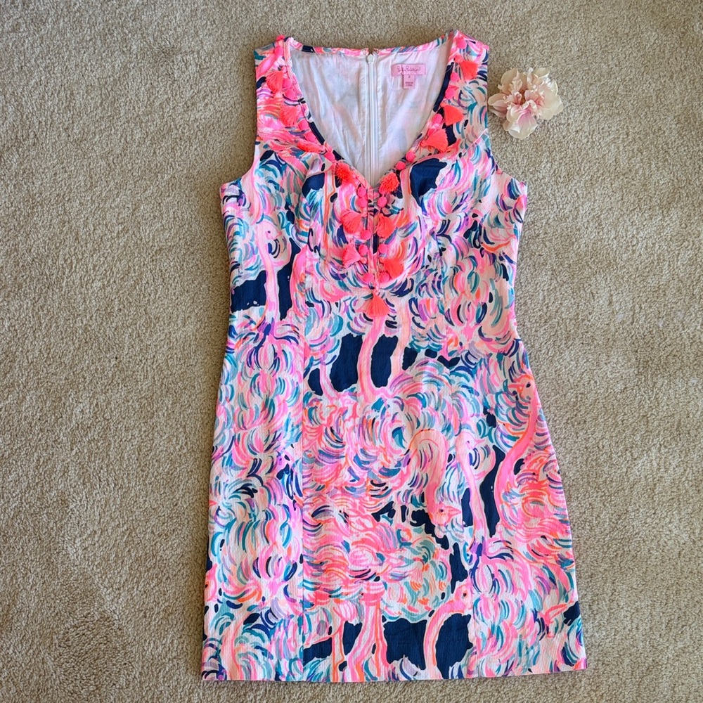 Lilly Pulitzer Pink Navy flamingo Sleeveless Shift Dress, 2